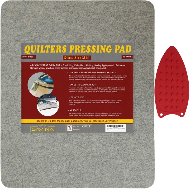 SAVINA Wool Pressing Pad - 24in x 18in Quilting Ironing Pad - 100% New Zealand Felted Wool Iron Board for Quilters, Great for Quilting Sewing Projects by SAVINA - Image 1